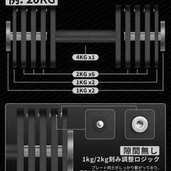 アジャスタブルダンベル 可変式ダンベル 1個 2個セット 4~40KG 1KG刻み 最大37段階調整 簡単重量変更 純鋼鋳造 コンパクト家庭用 トレーニング ホームジム 筋トレ SFの画像