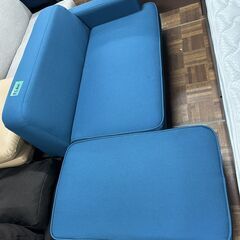 美品！ブルーのカウチソファ＋オットマンセット