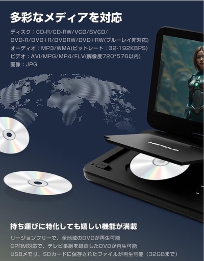 【新品未開封】ポータブルDVDプレーヤー 1024*600 HD 10.1インチ