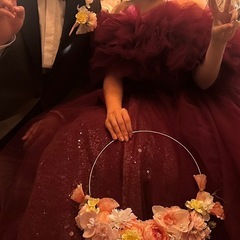 ピンク系　フープブーケ　ブートニア　2点セット　結婚式　春婚　パールの画像