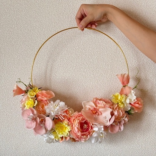 ピンク系　フープブーケ　ブートニア　2点セット　結婚式　春婚　パール