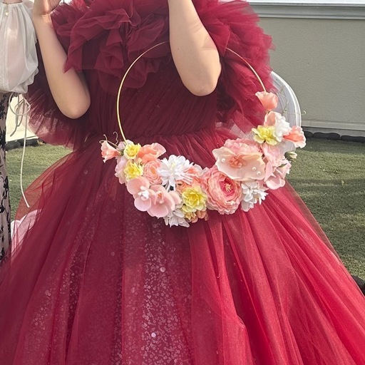 ピンク系　フープブーケ　ブートニア　2点セット　結婚式　春婚　パール