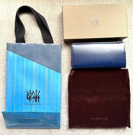 未使用 ココマイスター プルキャラック L字型ラウンドジップ 長財布 ブルー