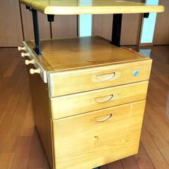 【中古】デスクワゴン　袖机 昇降テーブル付き 3段 キャスター付き 　の画像