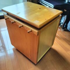 【中古】デスクワゴン　袖机 昇降テーブル付き 3段 キャスター付き 　の画像