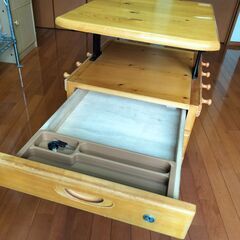 【中古】デスクワゴン　袖机 昇降テーブル付き 3段 キャスター付き 　の画像
