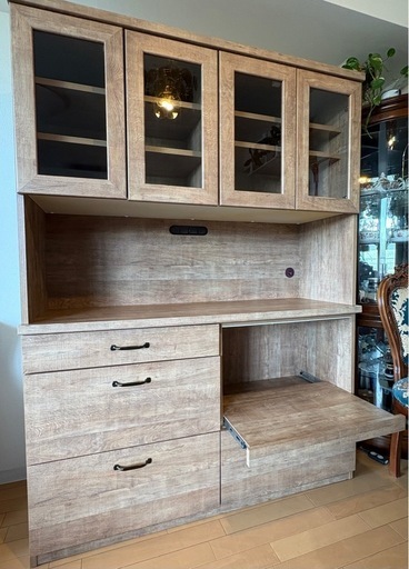 [幅134] 食器棚 キッチン収納 スライドレール棚LOWYA