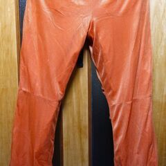 ユニクロ　メンズパンツ　サイズM　オレンジ　ウエスト76～84㎝　股下72㎝（実測）綿65、ナイロン35、裏総メッシュポリエステル100％　右後ろに色落ちあり　ホームクリーニング済　USEDの画像