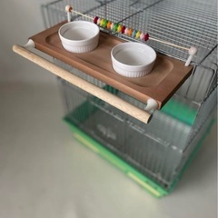 小鳥用 エサ入れ ＆ 水入れ 止まり木 そろばん付き 遊び場スタ...
