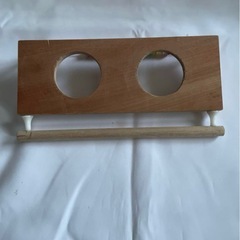 小鳥用 エサ入れ ＆ 水入れ 止まり木 そろばん付き 遊び場スタンド エンド ブルー 手作り 未使用自宅保管品  の画像