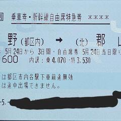 上野→郡山　新幹線自由席チケット 5/24から3日間の内1日限り...
