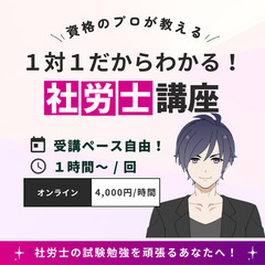 社会保険労務士試験の個別指導（ポイント講義・学習アドバイス等）をします