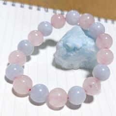 ●18cm●アクアマリン×ローズクォーツブレスレット●
