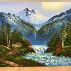 美しい山岳風景の油絵（72×59cm）インテリア・壁掛けアート　...