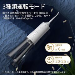 IGYLAR 【2025最新型】口腔洗浄器 ジェットウォッシャー コードレス 充電式 Y201B 3種類モード 30-140PSI 6段階調節 300ML 2000mAh大容量 IPX7防水 替えノズル4本付きの画像