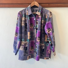 美品 メンズ 柄シャツ 総柄 古着 ヴィンテージ パープル