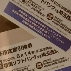 ソフトバンク対西武外野指定席2枚セット5月14日ペイペイドーム