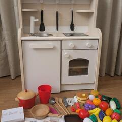 木製キッチン おままごと IKEA風 ナチュラル 白 子供用 ご...