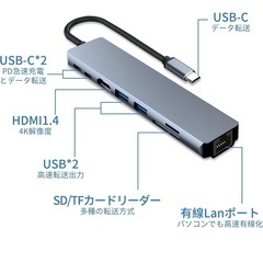 USB C ハブ 8in1 Type C ハブ【 4K HDMIポート LAN USB ハブ 高速データ転送の画像