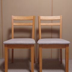 【ほぼ新品】2脚セット ダイニングチェア ファブリック生地 木製