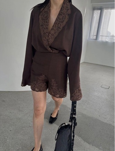 アメリ MEDI LACE EMBROIDERY COLLAR JACKET