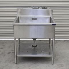 ≪yt1900ジ≫ マルゼン ステンレス製 業務用1槽シンク BS1-077 幅75cm 奥行75cm バックガード付き 水栓取付穴あり 現状品 中古厨房機器/宮城県仙台市 70502-03の画像