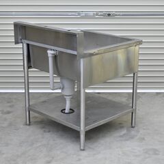 ≪yt1900ジ≫ マルゼン ステンレス製 業務用1槽シンク BS1-077 幅75cm 奥行75cm バックガード付き 水栓取付穴あり 現状品 中古厨房機器/宮城県仙台市 70502-03の画像