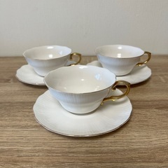 【美品】たち吉 カップ＆ソーサー 3客セット（ホワイト×ゴールド）