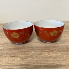【美品】たち吉 湯呑み茶碗 梅柄 3客セット（赤×金）