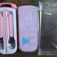 【新品】水筒、お弁当袋、スプーンフォーク箸、ランチクロス　4点セットの画像