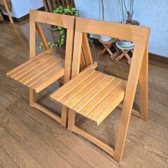【美品】 木製　チェア　椅子　折り畳み可　2脚セット　直接取引きのみ