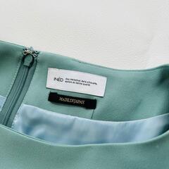 【美品 / INED】ウエストタックワンピ－ス サイズL グリ－ン エレガントの画像