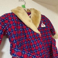 新品タグつき！赤と青のチェック柄中綿コートファー付き子供女の子60708090サイズの画像