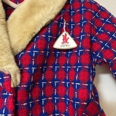 新品タグつき！赤と青のチェック柄中綿コートファー付き子供女の子60708090サイズの画像