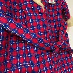 新品タグつき！赤と青のチェック柄中綿コートファー付き子供女の子60708090サイズの画像