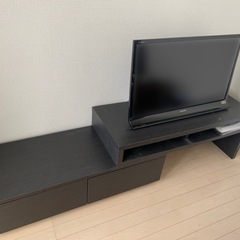 【引出し収納付き】テレビ台（ブラック 木目調）