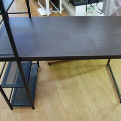 ラック付きデスク 幅121×奥行64×高さ122cm デスクまでの高さ73cm ブラウン 不二貿易 机 システムデスク 棚付き 札幌市 清田区 平岡の画像