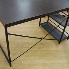 ラック付きデスク 幅121×奥行64×高さ122cm デスクまでの高さ73cm ブラウン 不二貿易 机 システムデスク 棚付き 札幌市 清田区 平岡の画像