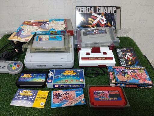 美白ファミコン、美グレイなスーパーファミコン、箱説ソフト4本キン肉 