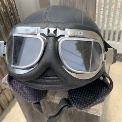 アンティーク　半帽　ヘルメット　レザー黒　レトロ