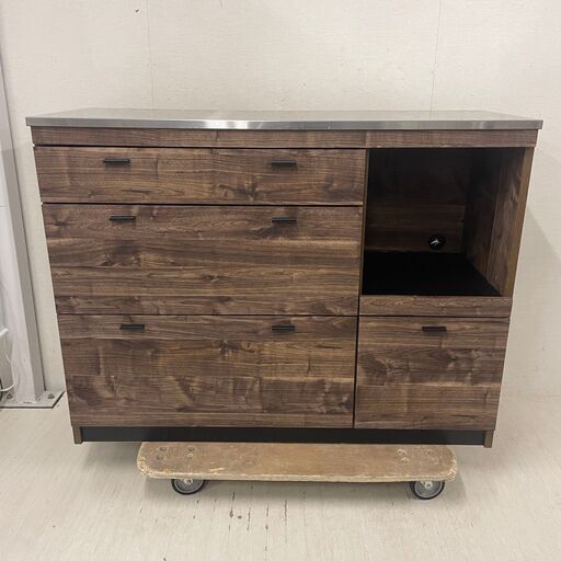 23720 キッチンカウンター 食器棚 ステンレス天板 ヴィンテージ調 幅