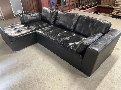 特大】カウチソファー ブラック 2分割可能 クッション付き 人気 早い者