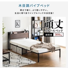 ６月末まで出品　【デコホーム限定】棚付きパイプベット　シングル　ナチュラル
の画像