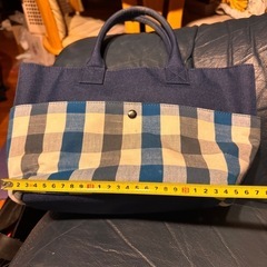 伊勢木綿　バッグ　 ネイビー チェック柄 トートバッグの画像