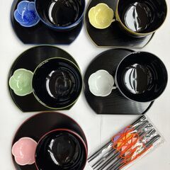 山中漆器「どっしり椀」「多用銘々盆」「小皿」「箸」各5客