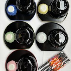 山中漆器　「どっしり椀」　「多用銘々盆」　「小皿」　「箸」　各５客セット　計20点の画像