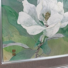 絵画　白い花の水彩画　額装済みの画像