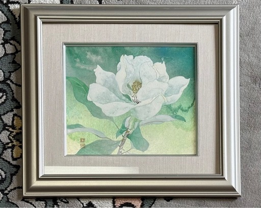 絵画　白い花の水彩画　額装済み