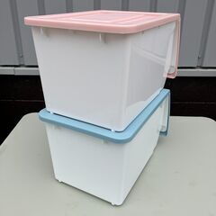 NITORI フタ付き収納ケース Nフラッテハーフ（ピンク/ブルー）２個セットの画像