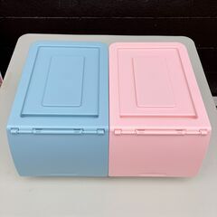 NITORI フタ付き収納ケース Nフラッテハーフ（ピンク/ブルー）２個セットの画像